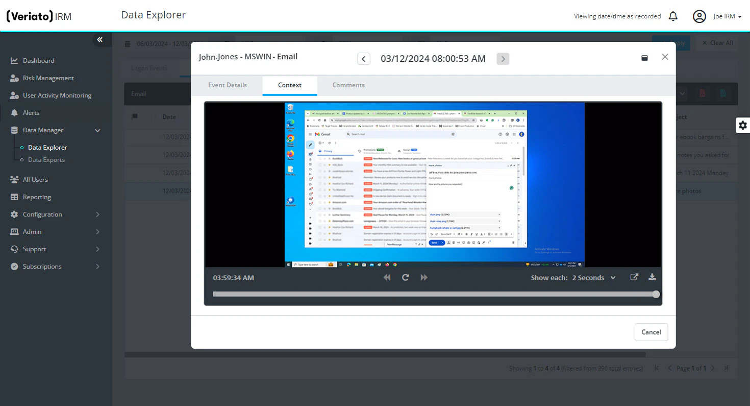 screenshot of Veriato Workforce Behavior Analytics